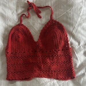 NWT Ornament crochet Cropped red halter top